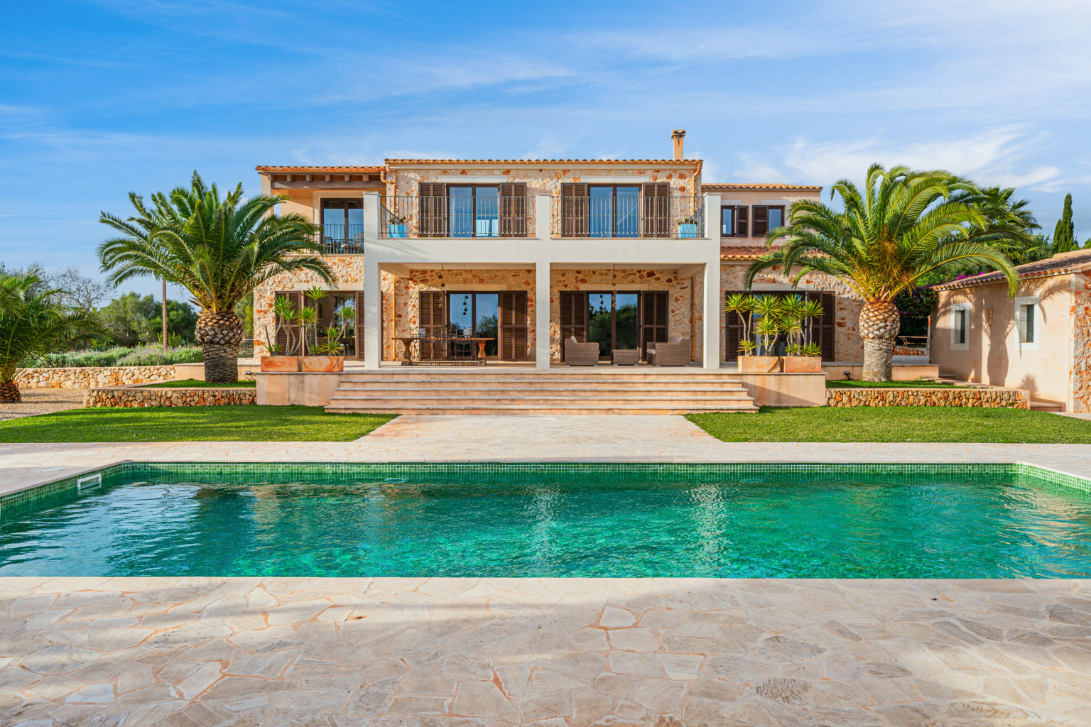 Private Mediterranean estate near Santanyí, Mallorca, with sea views and Cabrera archipelago visible in the distance