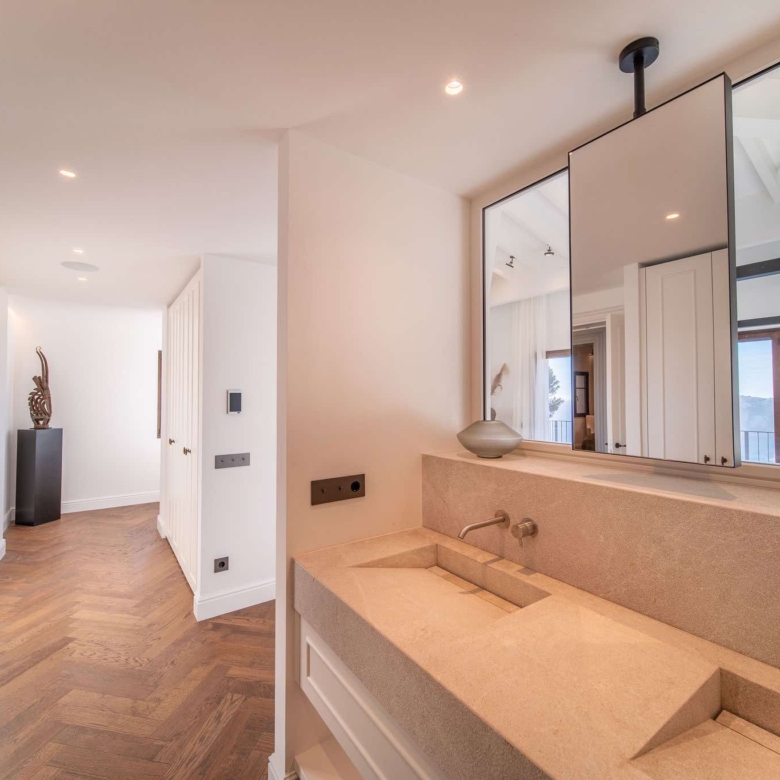 High-specification luxury bathroom with premium materials in renovated villa, Cala Llamp, Puerto Andratx, Mallorca