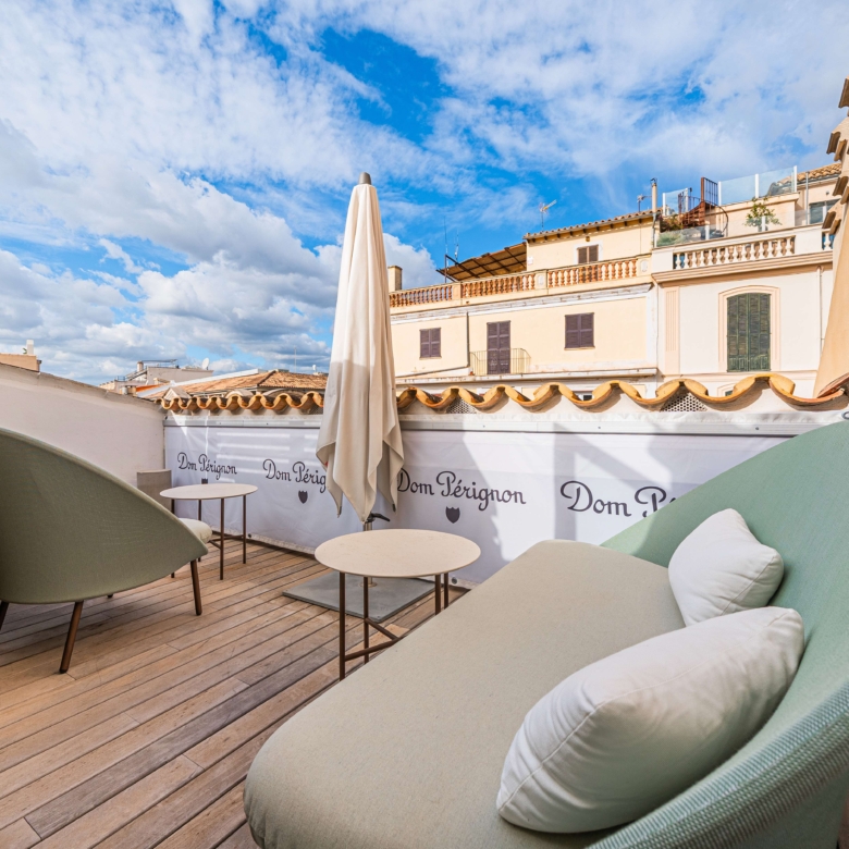 Balcony overlooking Palma old town from duplex apartment near cathedral