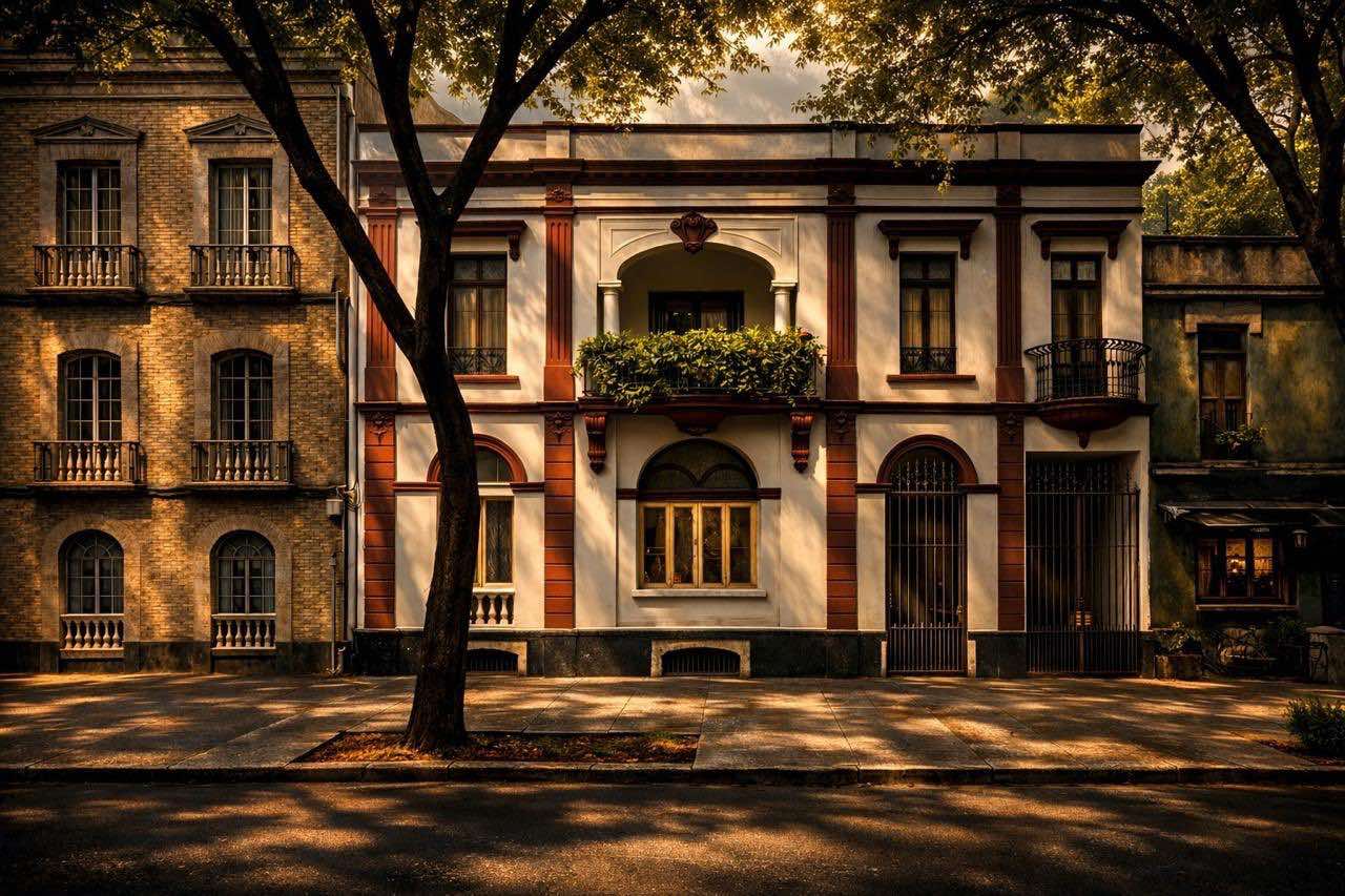 Mérida 94 exterior building facade on Calle Mérida in Roma Norte Mexico City