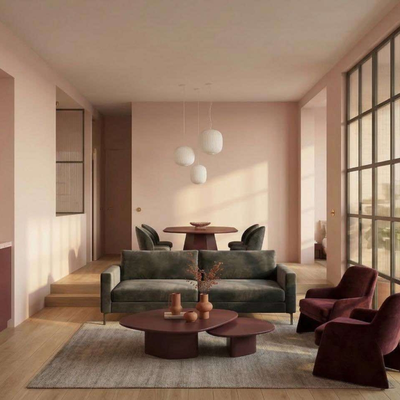 Living room at Mérida 94 with natural light and contemporary finishes in Roma Norte